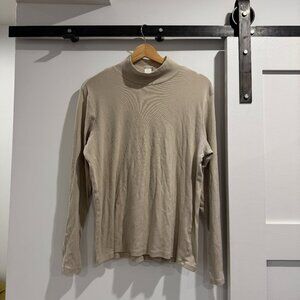 Beige Ribbed Mock Neck Top